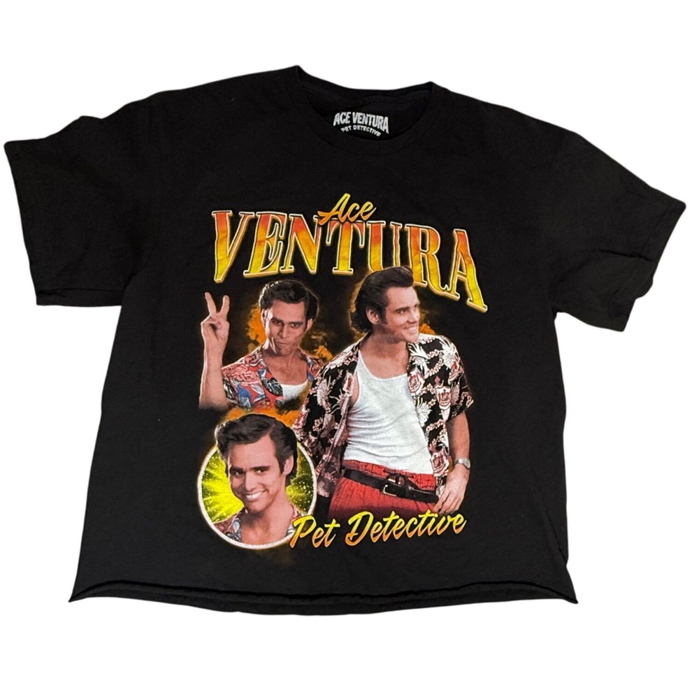Ace Ventura Pet Detective Graphic Tee Movie Promo Black T-Shirt Medium Cropped